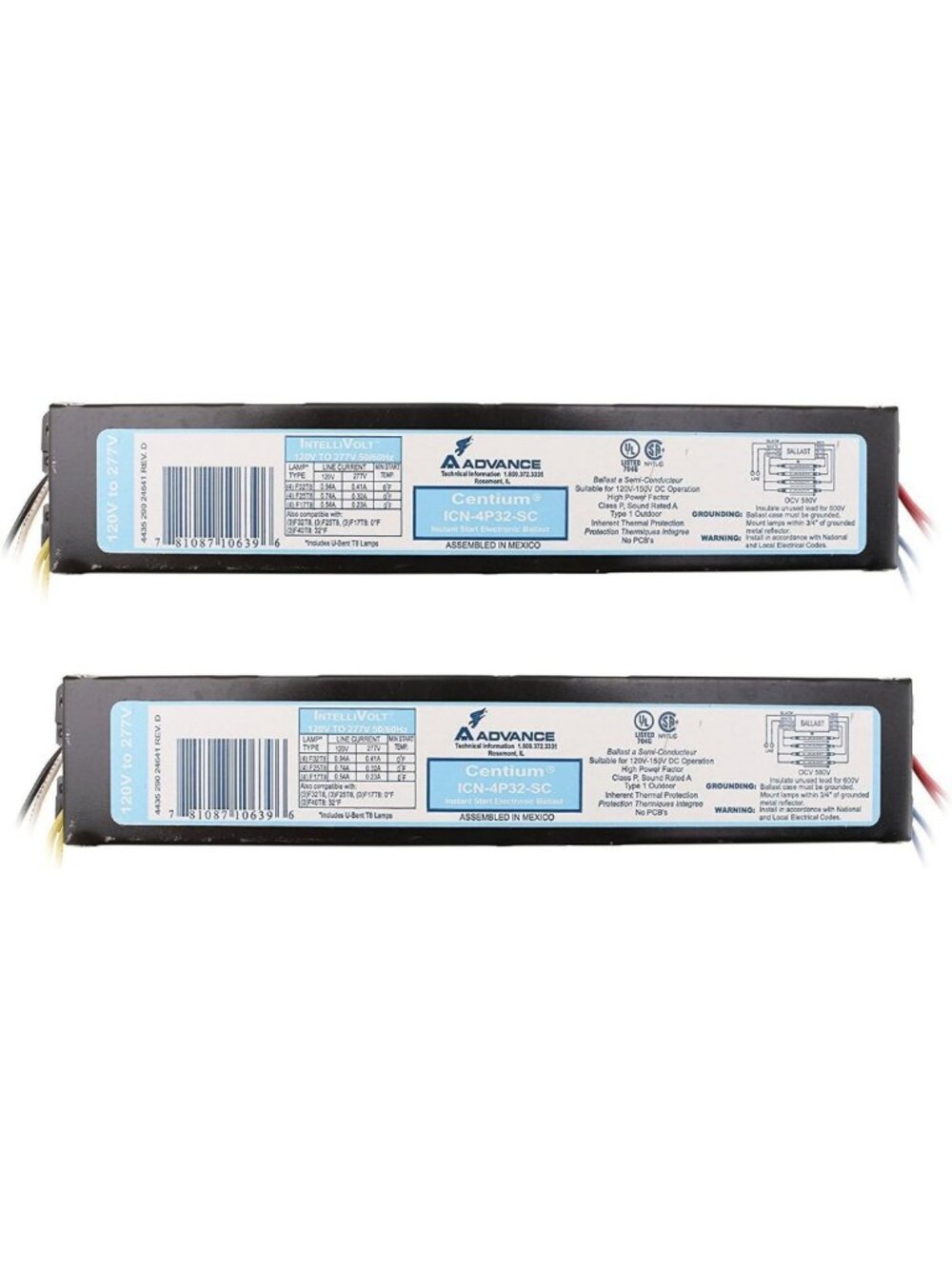 Pack of 2 Advance ICN4P32N Electronic Fluorescent Ballast, 4 Lamp, 32W T8